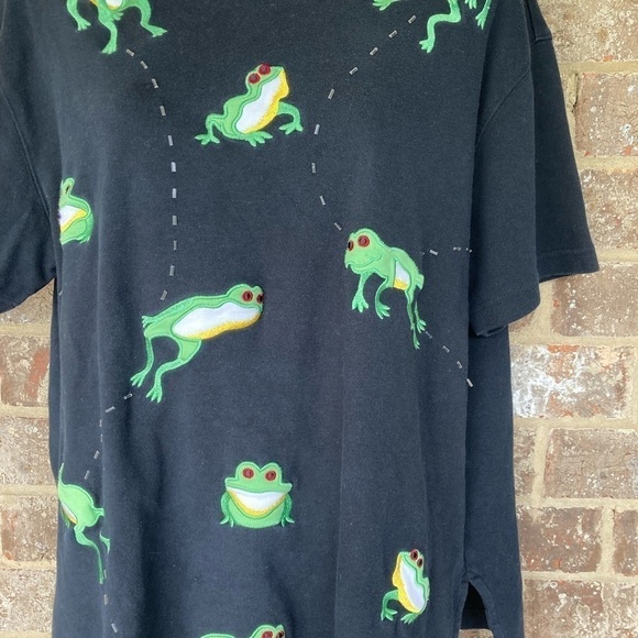 Vintage Bechamel Embroidered Tree Frog Tee Womens Size Large Petite  Top - Picture 5 of 12